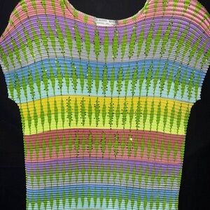 Alberto Makali Y2K Sequin Crinkle Top L Colorful Stretch Festival Club